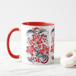 Taza Rotes und schwarzes dekoratives Muster aus Blätter
