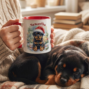 Taza Rottweiler Cachorro Personalizado Navidad