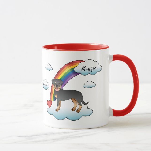 Taza Rottweiler Negro y Caoba Perro Arcoíris Memorial (Derecha)