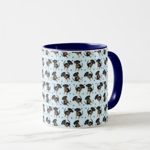 Taza Rottweiler Perro Hueso Patrón de impresión Azul