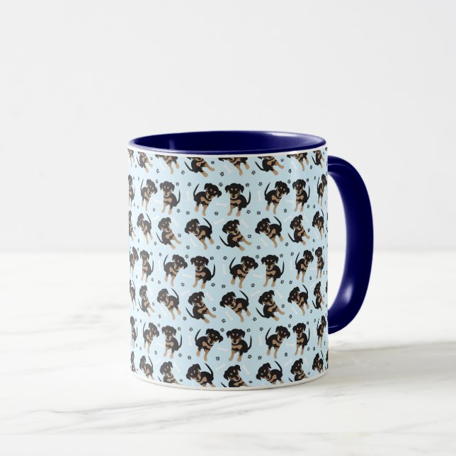 Taza Rottweiler Perro Hueso Patrón de impresión Azul (Anverso derecho)
