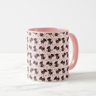 Taza Rottweiler Perro Hueso Patrón de impresión Pink