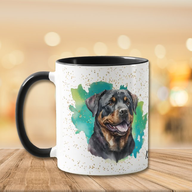 Taza Rottweiler Verde azulado Abstract Gold Confetti (Subido por el creador)