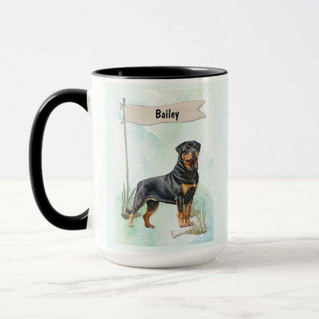 Taza Rottweiler Watercolor Personalized Dog (Izquierda)