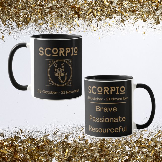 Taza Rótulo Escorpio Zodiaco con símbolo y rasgos (Scorpio Zodiac Coffee Mug with traits)