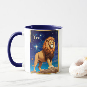 Taza Rótulo Leo Zodiac bajo un cielo estrellado
