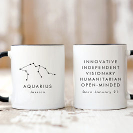 Taza Rótulo Minimalista Aquarius Zodiac personalizado