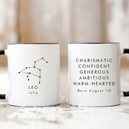 Taza Rótulo Minimalista Leo Zodiac personalizado