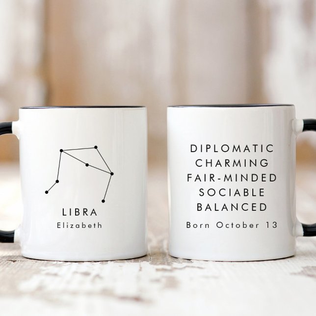 Taza Rótulo Minimalista personalizado de Libra Zodiac (Subido por el creador)