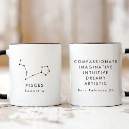 Taza Rótulo Minimalista personalizado de Pisces Zodiac