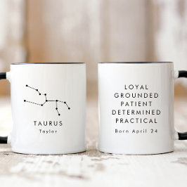 Taza Rótulo Minimalista Taurus Zodiac personalizado