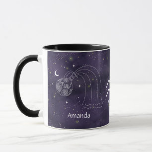 Taza Rótulo Zodiac Acuario Personalizable de acuarela M