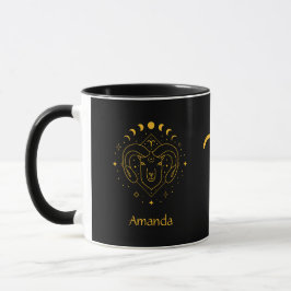 Taza Rótulo Zodiac Aries Personalizable amarillo dorado
