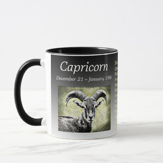 Taza Rótulo Zodiac Capricorn Símbolo y detalles de cabr (Izquierda)