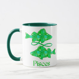 Taza Rótulo Zodiac para los Piscis en verde marino