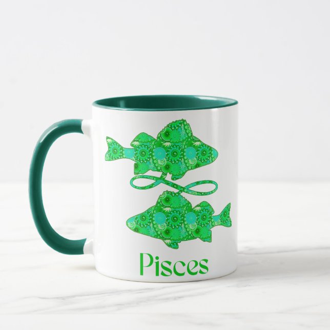 Taza Rótulo Zodiac para los Piscis en verde marino (Izquierda)