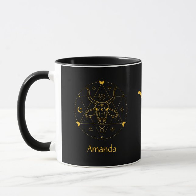 Taza Rótulo Zodiac Taurus Personalizable amarillo dorad (Izquierda)