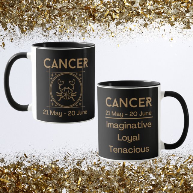 Taza Rótulo Zodiaco contra el Cáncer con símbolo y rasg (Cancer Zodiac Coffee Mug with traits)