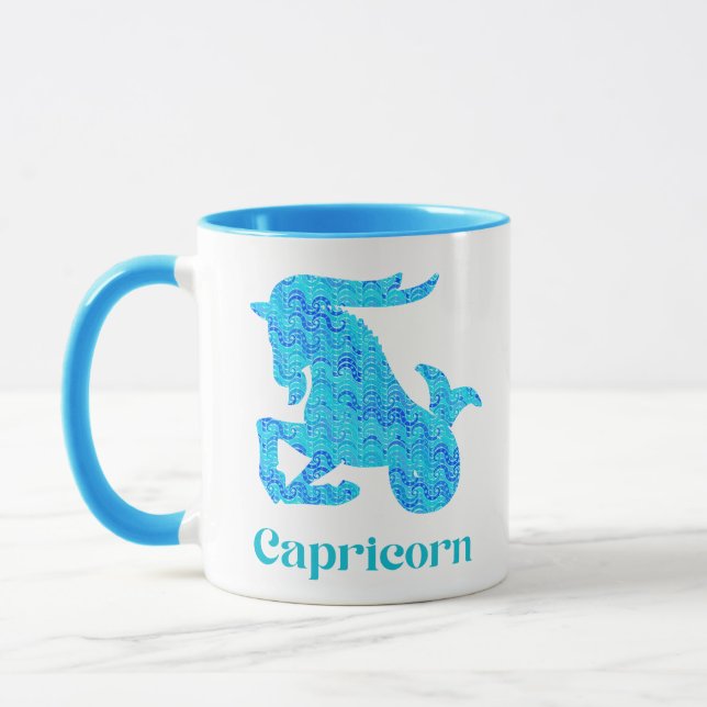 Taza Rótulo zodiaco para Capricornio en azul y turquesa (Izquierda)