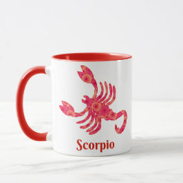 Taza Rótulo zodiaco para Escorpio en Rojo y Coral