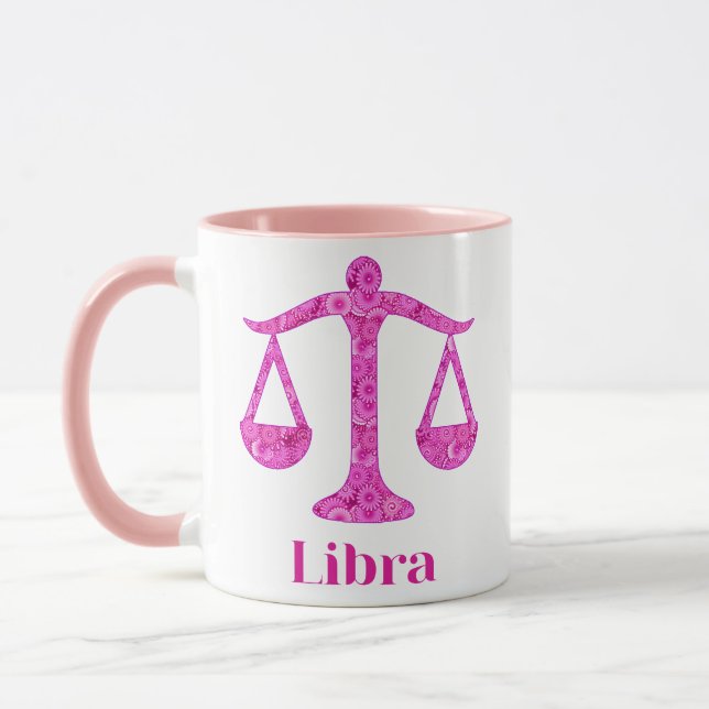 Taza Rótulo zodiaco para la libia en magenta y rosa (Izquierda)
