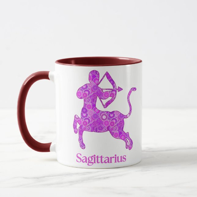 Taza Rótulo zodiaco para sagitario en púrpura anquistan (Izquierda)