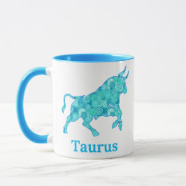 Taza Rótulo zodiaco para Tauro en tonos azules