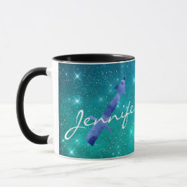Taza Rótulo zodiaco Sagittarius en el Verde azulado cie