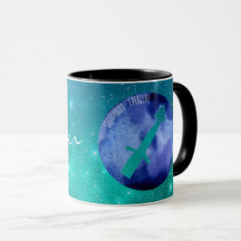Taza Rótulo zodiaco Sagittarius en el Verde azulado cie