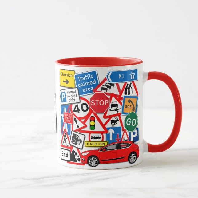 Taza Rótulos por carretera y motocicleta roja (Derecha)