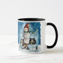 Taza Rough Collie con Navidades Snowman