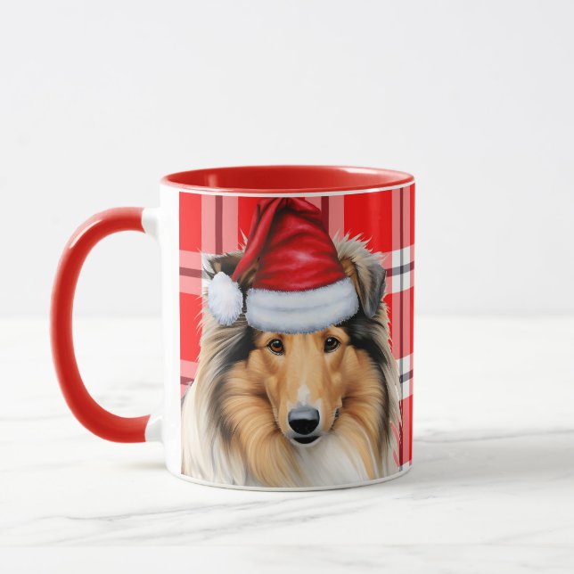 Taza Rough Collie Dog Lover Navidades de vacaciones (Izquierda)