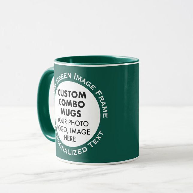 Taza Round Frame 2 Photo Text Hunter Green Custom Combo (Anverso izquierdo)