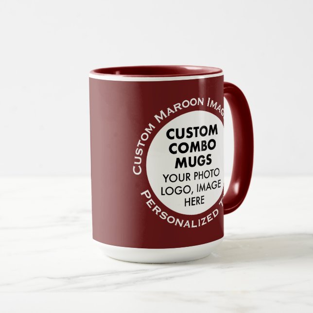 Taza Round Frame 2 Photo Text Large Maroon Custom Combo (Anverso derecho)