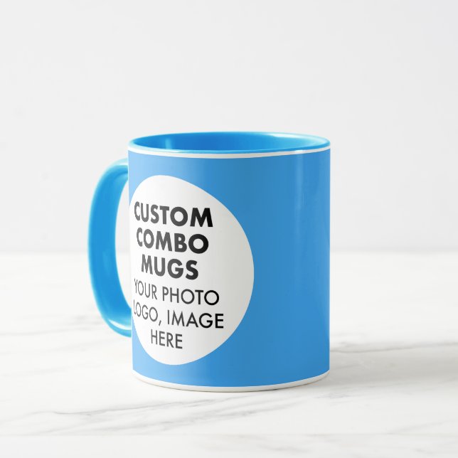 Taza Round Frame 2 x Photo Logo Light Blue Custom Combo (Anverso izquierdo)