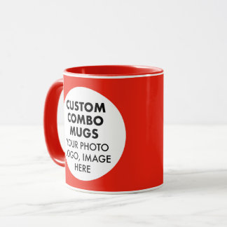 Taza Round Frame 2 x Photo Logo Red Custom Combo