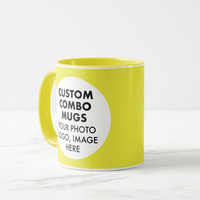 Taza Round Frame 2 x Photo Logo Yellow Custom Combo (Anverso izquierdo)