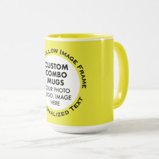 Taza Round Frame Photo & Text Large Yellow Custom Combo