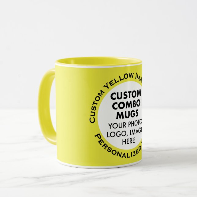 Taza Round Frame Photo + Text Yellow Custom Combo (Anverso izquierdo)