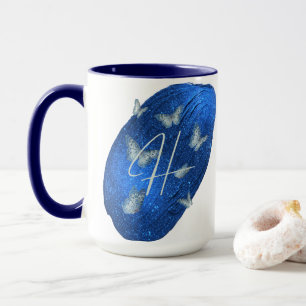 Taza Royal Blue Butterflies Iniciales Letra H Monograma