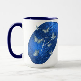 Taza Royal Blue Butterflies Iniciales Letra R Monograma