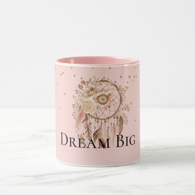 Taza Rubor Pink Floral Feathers Dream Catcher (Centro)