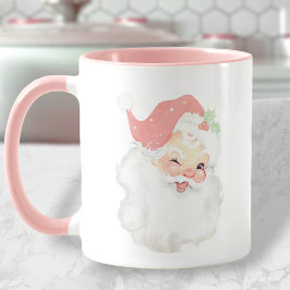 Taza Rubor Pink Vintage Winking Santa Navidades Mug