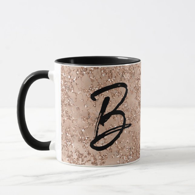 Taza Rubor Rosa Dorado Sparkle Crackle Monogramado (Izquierda)
