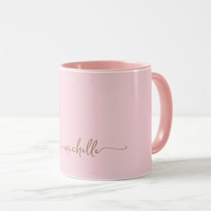 Taza Rubor Rosa Elegante Monograma Dorado Script
