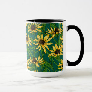 Taza Rudbekia amarilla en verde oscuro