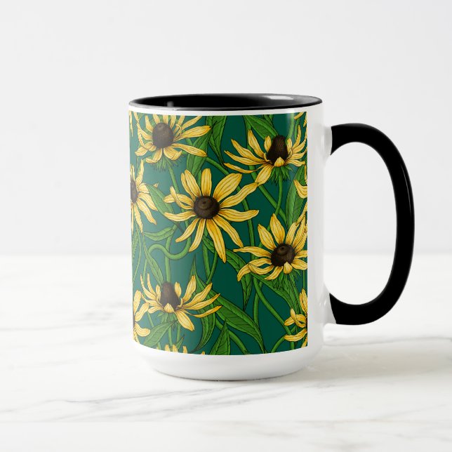 Taza Rudbekia amarilla en verde oscuro (Derecha)
