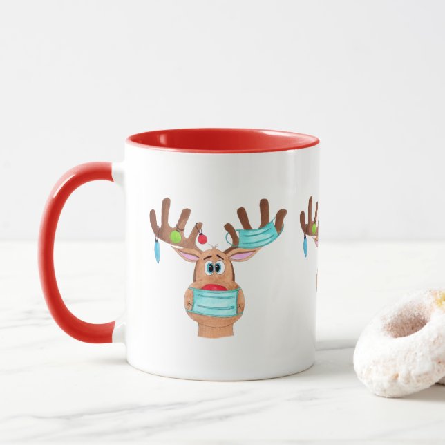 Taza Rudolph el tazón de café de reno enmascarado (Con donut)