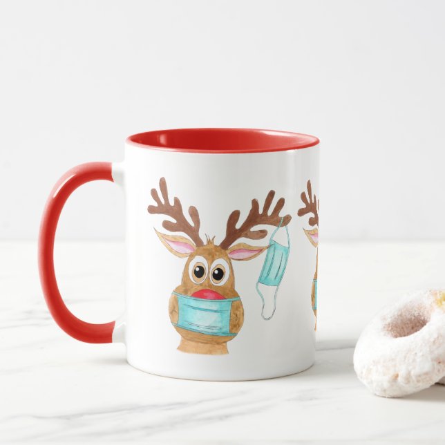 Taza Rudolph, reno enmascarado en la cara (Con donut)