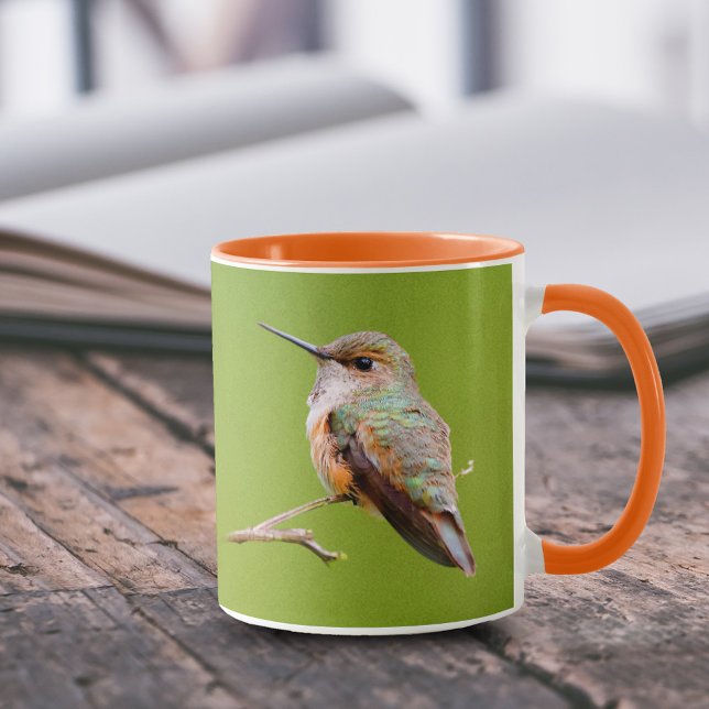 Taza Rufous Hummingbird Sitting en California Lilac (Rufous Hummingbird in California Lilac 11 oz Coffee Mug Cover Photo.)